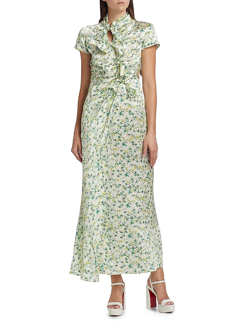 Kelly Floral Silk Satin Maxi Dress