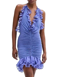 Plissé Ruched Plunge Minidress