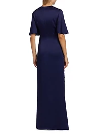 Embellished Draped Short-Sleeve Gown