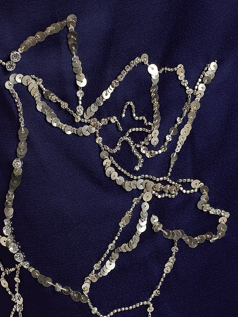 Embellished Draped Short-Sleeve Gown