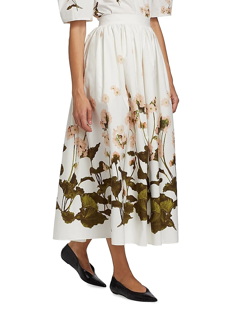 Gathered Floral Midi-Skirt