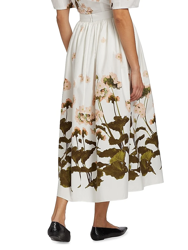 Gathered Floral Midi-Skirt