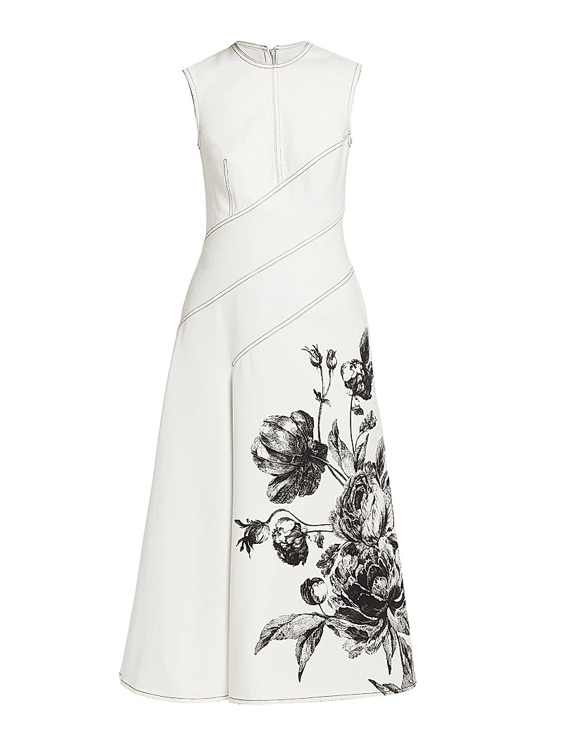 Floral Seam Sleeveless Midi-Dress