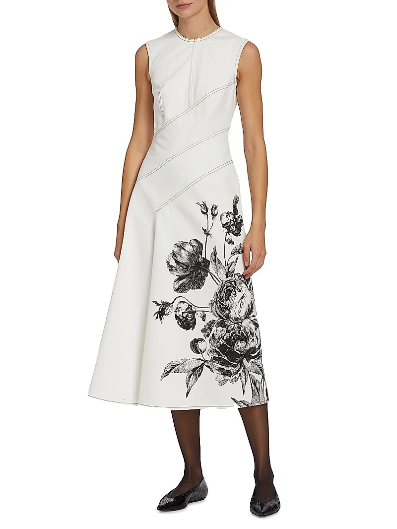 Floral Seam Sleeveless Midi-Dress