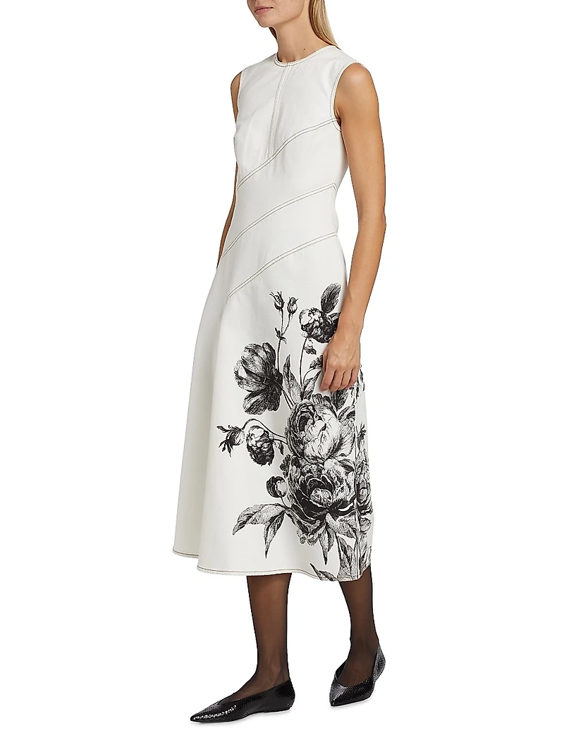 Floral Seam Sleeveless Midi-Dress