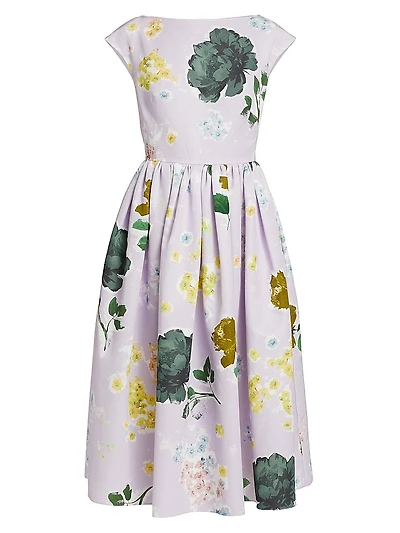 Floral Full-Skirt Midi-Dress