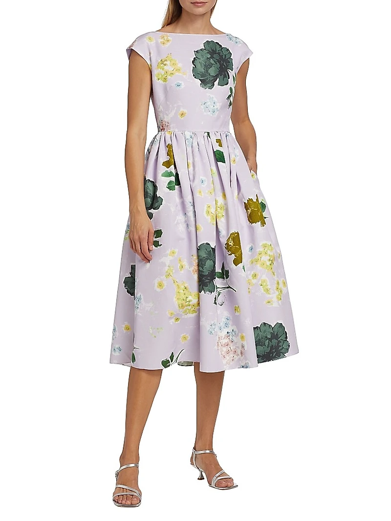 Floral Full-Skirt Midi-Dress