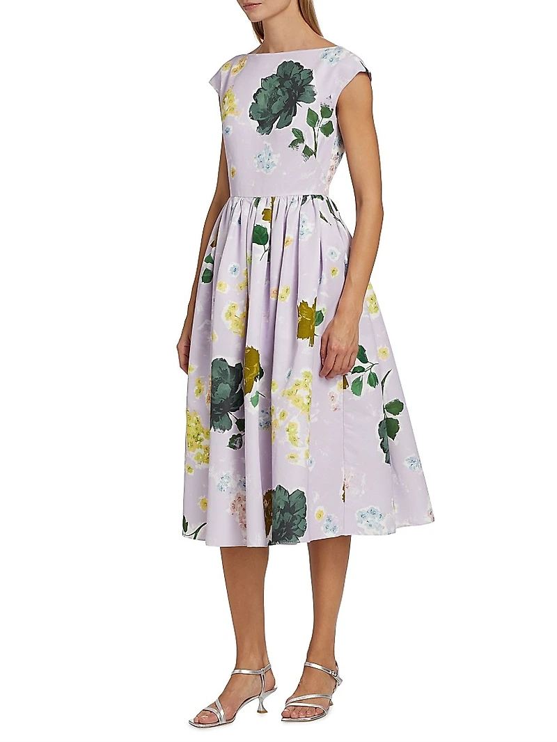Floral Full-Skirt Midi-Dress