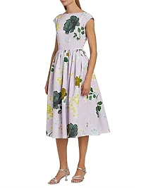 Floral Full-Skirt Midi-Dress