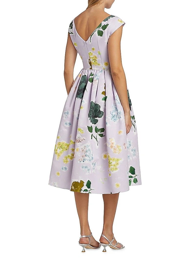 Floral Full-Skirt Midi-Dress