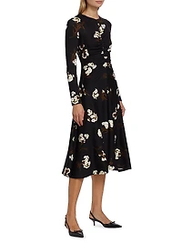 Floral Ruched Long-Sleeve Midi-Dress