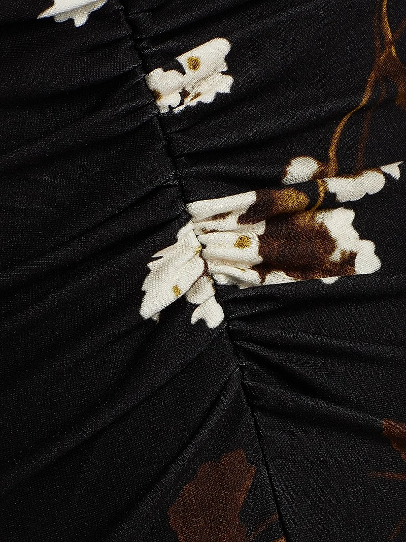 Floral Ruched Long-Sleeve Midi-Dress