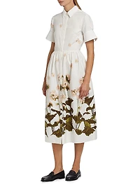 Floral Short-Sleeve Midi Shirtdress
