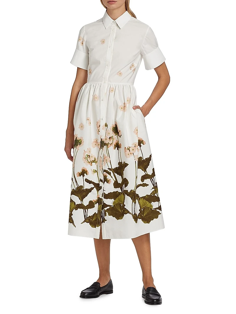 Floral Short-Sleeve Midi Shirtdress