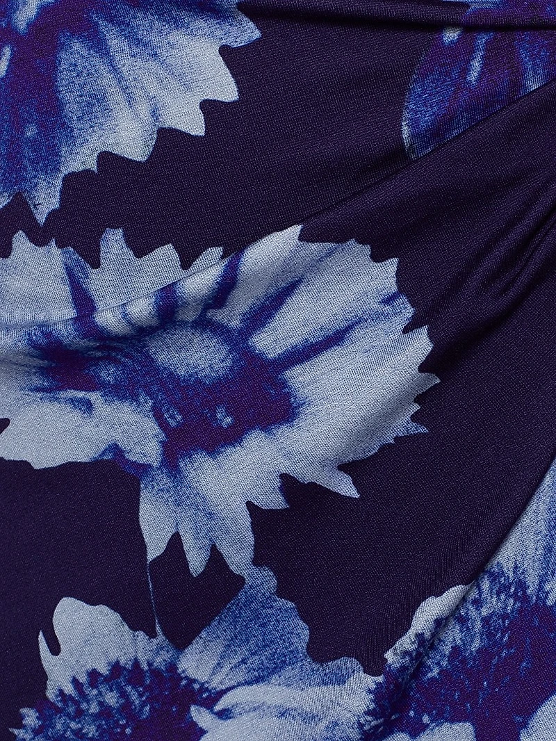 Floral Long-Sleeve Draped Midi-Dress