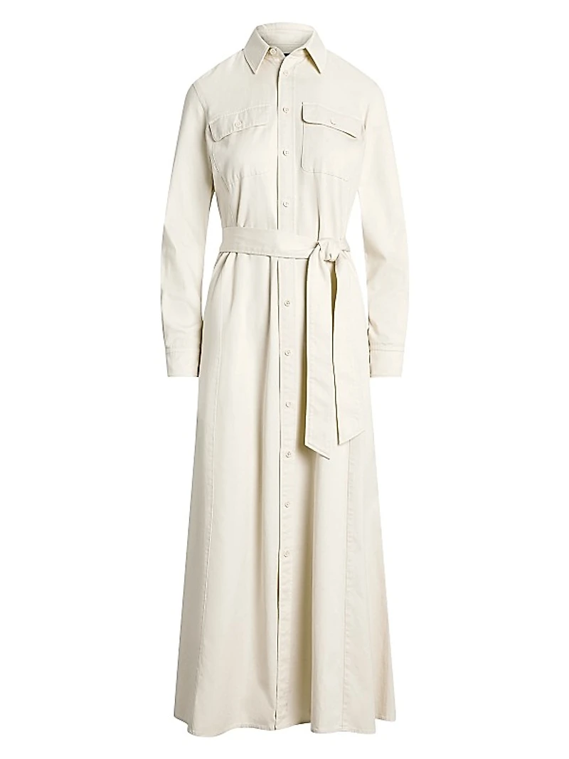 Cotton Twill Tie-Waist Shirtdress