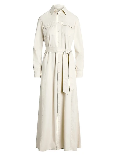 Cotton Twill Tie-Waist Shirtdress