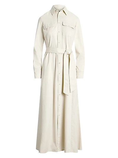 Cotton Twill Tie-Waist Shirtdress