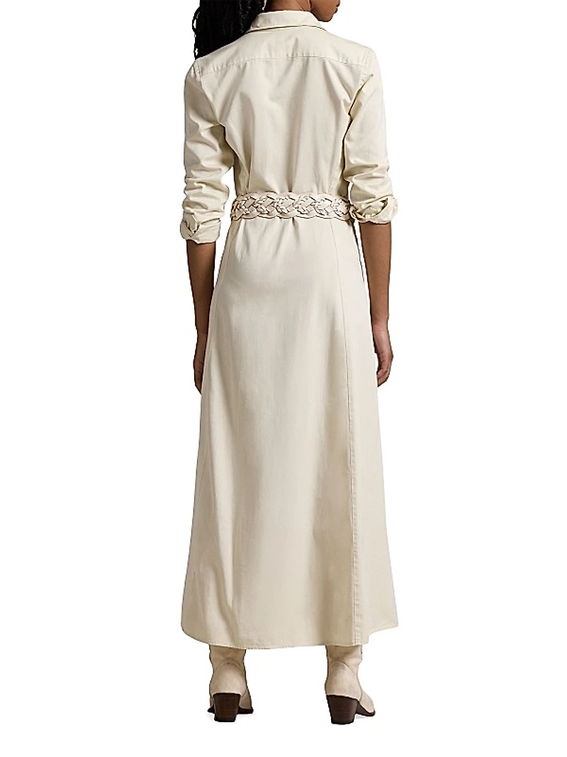 Cotton Twill Tie-Waist Shirtdress
