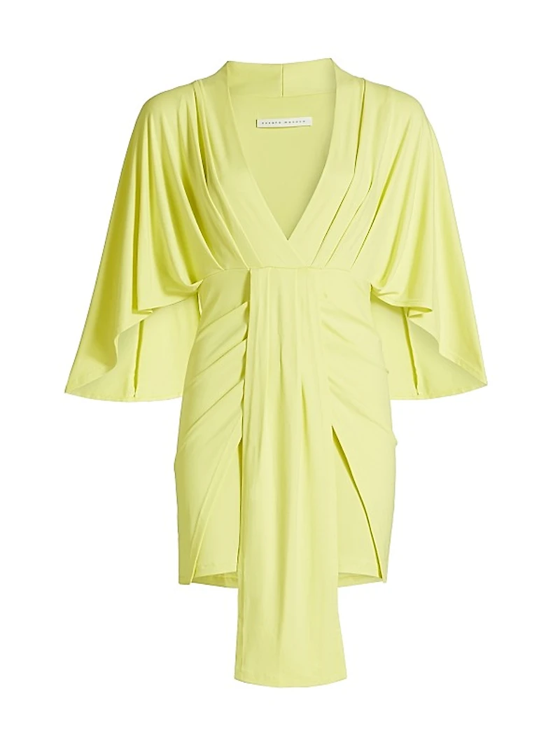 Pleated Dolman-Sleeve Wrap Dress