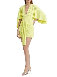 Pleated Dolman-Sleeve Wrap Dress