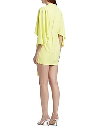 Pleated Dolman-Sleeve Wrap Dress