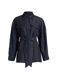 Denim Linen-Blend Belted Jacket