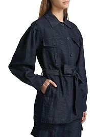 Denim Linen-Blend Belted Jacket