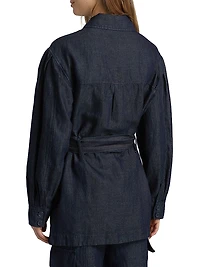 Denim Linen-Blend Belted Jacket