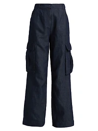 Denim Linen-Blend Cargo Pants