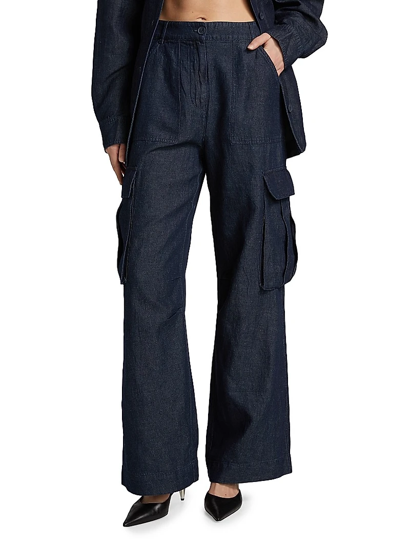 Denim Linen-Blend Cargo Pants