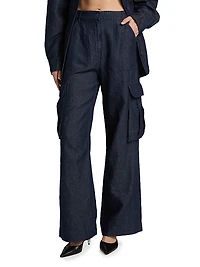 Denim Linen-Blend Cargo Pants