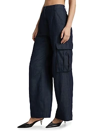 Denim Linen-Blend Cargo Pants