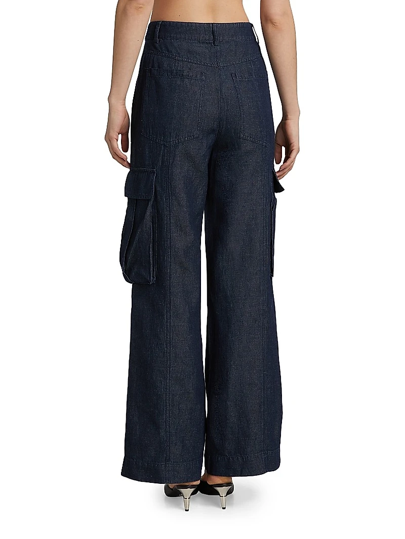 Denim Linen-Blend Cargo Pants
