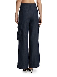 Denim Linen-Blend Cargo Pants