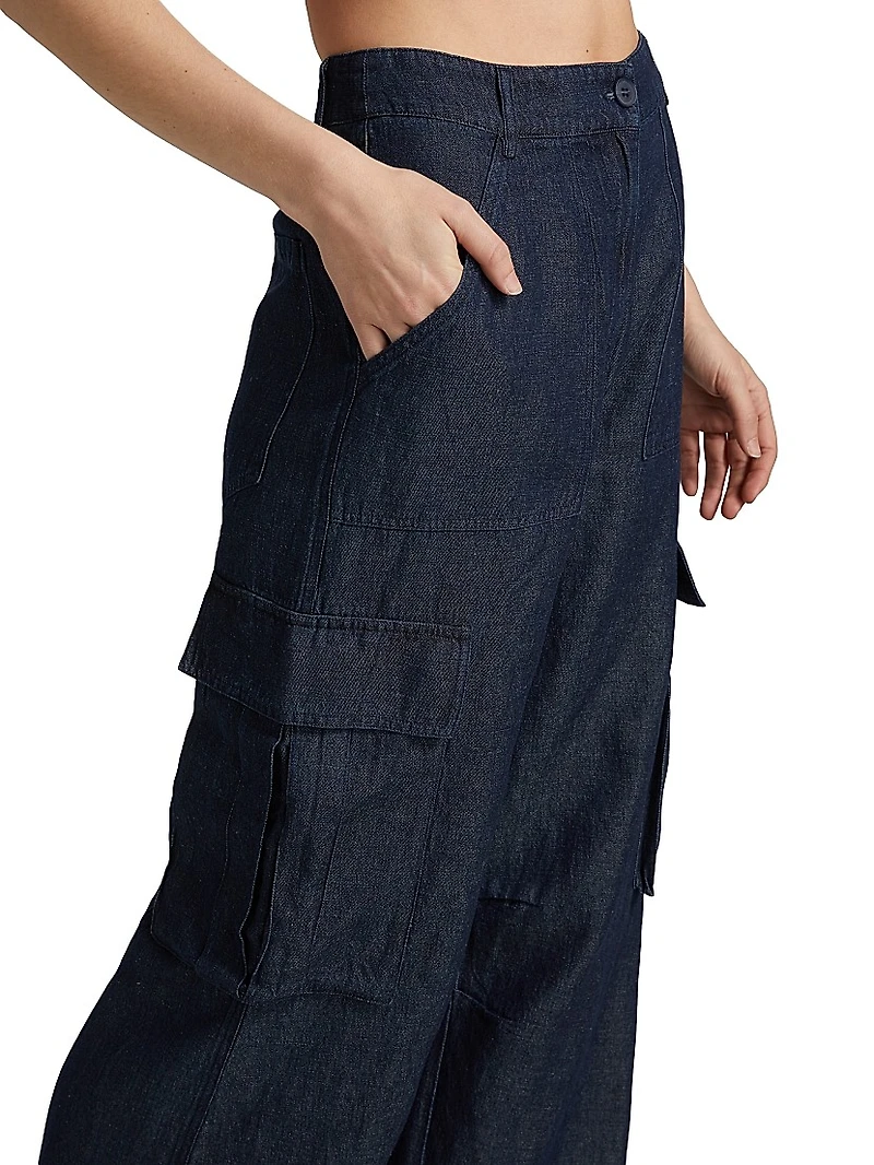 Denim Linen-Blend Cargo Pants