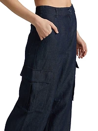 Denim Linen-Blend Cargo Pants