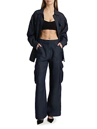 Denim Linen-Blend Cargo Pants