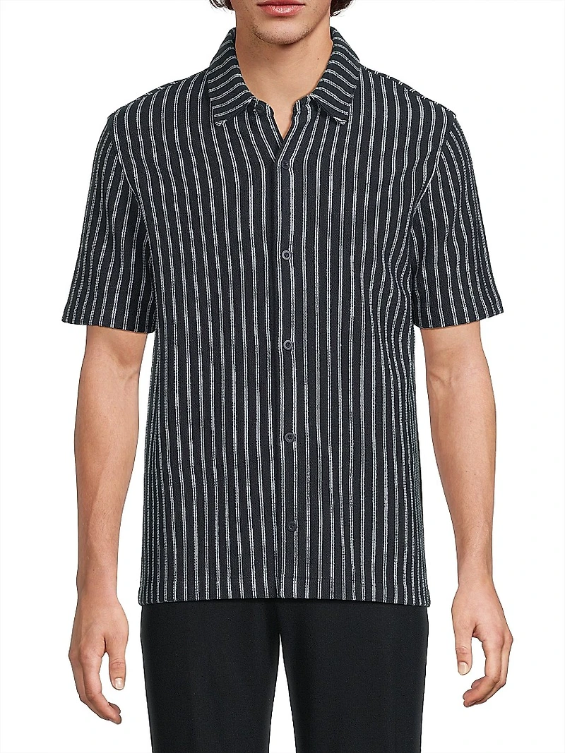 Striped Bouclé Short-Sleeve Shirt