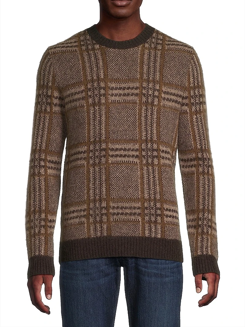 Brushed Glen Plaid Crewneck Sweater