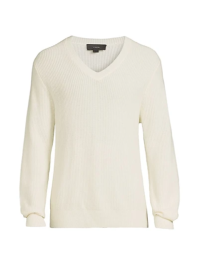 Shaker V-Neck Wool-Cashmere Sweater