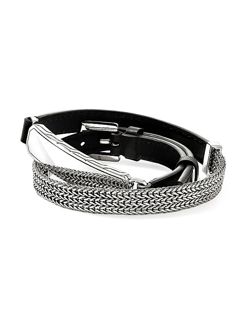 ID Sterling Silver & Leather Wrap Bracelet
