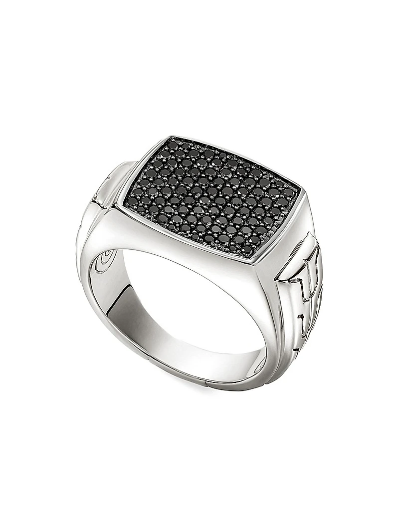 ID Sterling Silver & Black Sapphire Signet Ring