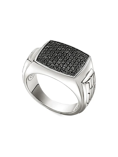 ID Sterling Silver & Black Sapphire Signet Ring