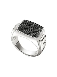 ID Sterling Silver & Black Sapphire Signet Ring