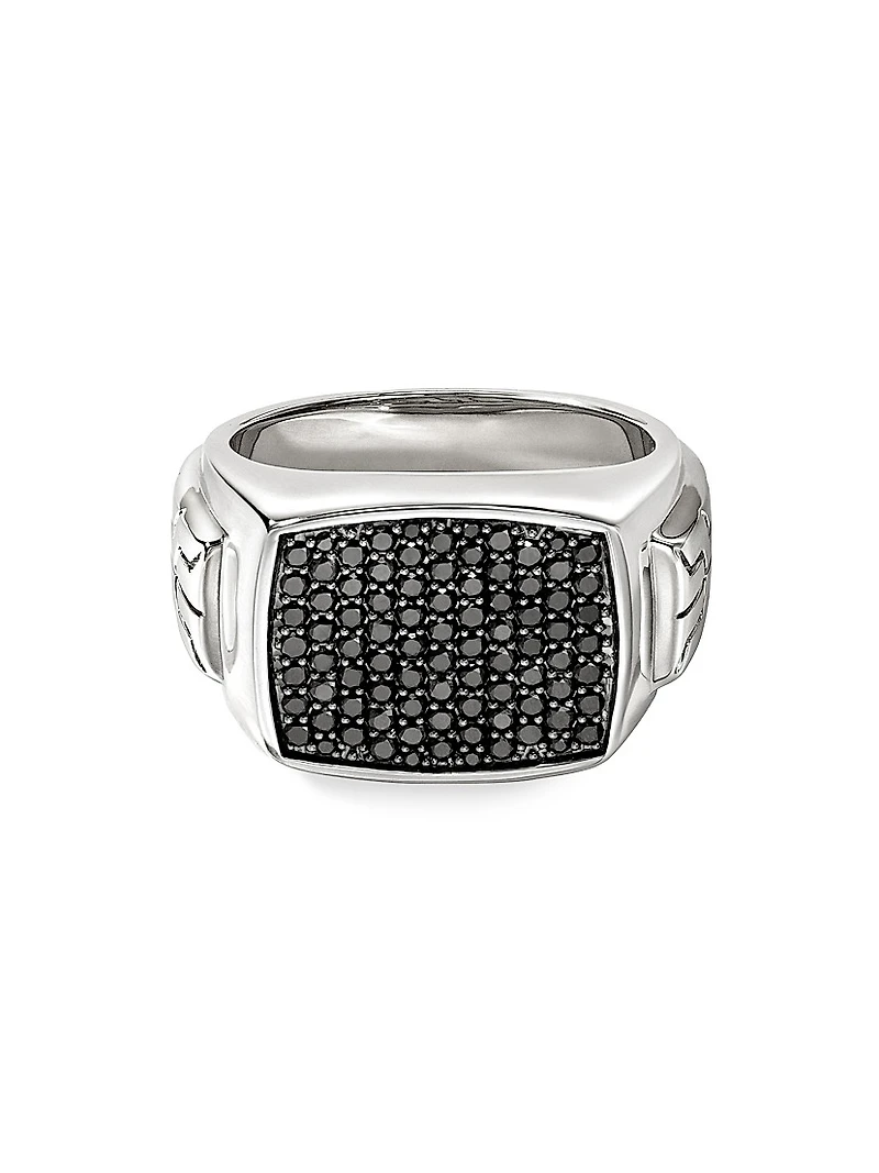 ID Sterling Silver & Black Sapphire Signet Ring