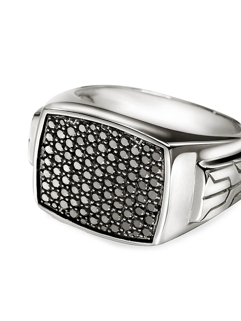 ID Sterling Silver & Black Sapphire Signet Ring