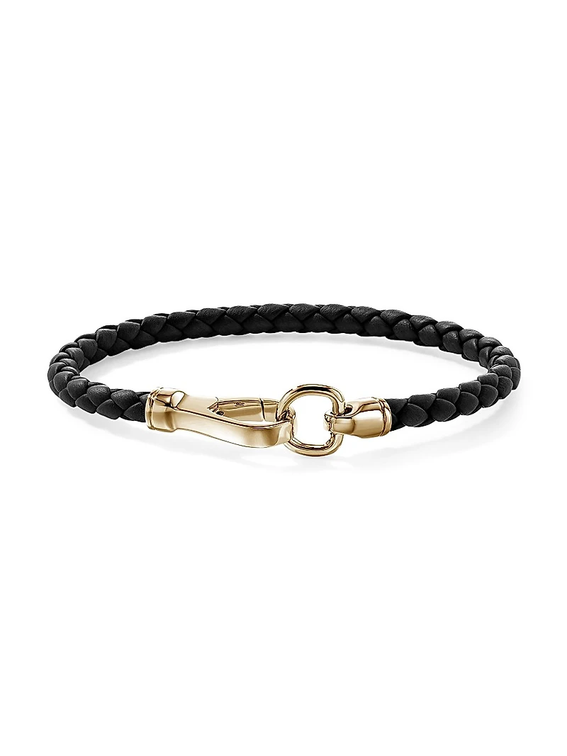 14K Yellow Gold & Leather Bracelet