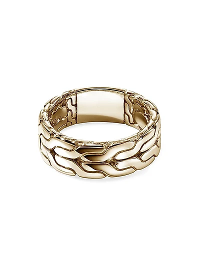 Carved Chain 14K Yellow Gold Band Ring