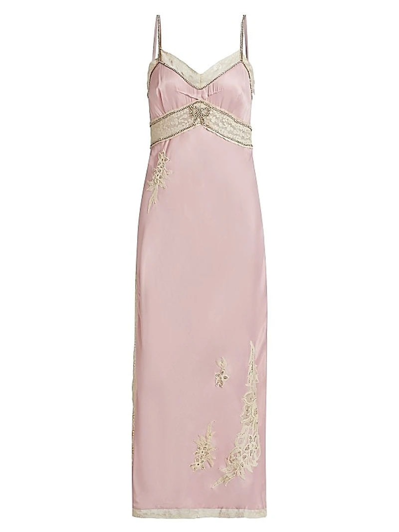 Valea Embroidered Satin Slip Dress